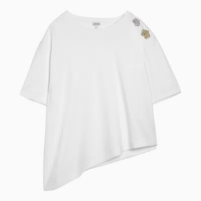 Shop Loewe Asymmetrical White T-shirt With Pins Women