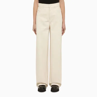 Shop Max Mara Ivory Cotton Wide Trousers Women In White