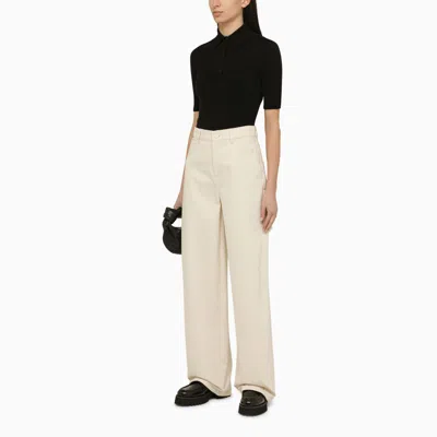 Shop Max Mara Ivory Cotton Wide Trousers Women In White