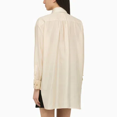 Shop Max Mara Ivory Cotton Oversize Shirt With Bow Tie Women In White