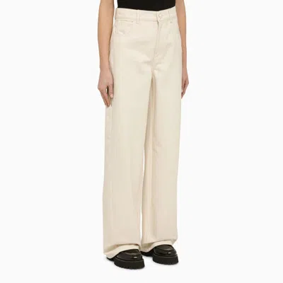 Shop Max Mara Ivory Cotton Wide Trousers Women In White