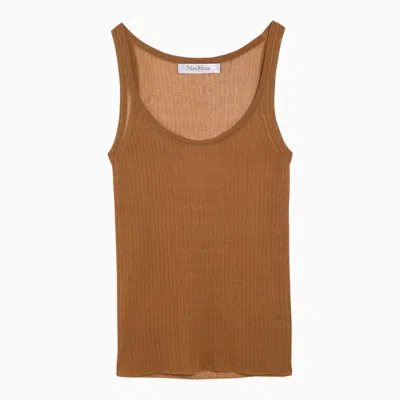 Shop Max Mara Leather-coloured Ribbed Silk Tank Top Women In Brown