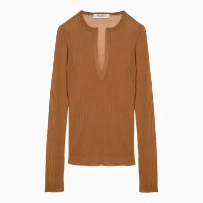 Shop Max Mara Leather-coloured Ribbed Silk Jersey Women In Brown
