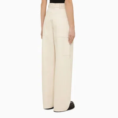 Shop Max Mara Ivory Cotton Wide Trousers Women In White