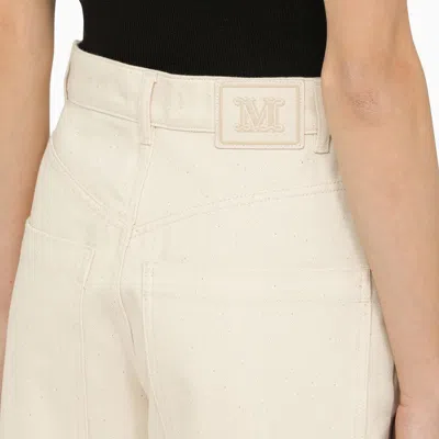 Shop Max Mara Ivory Cotton Wide Trousers Women In White