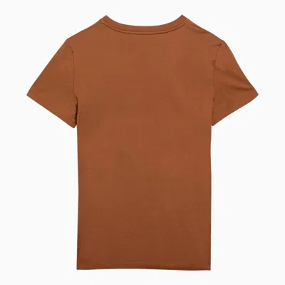 Shop Max Mara Leather-colored Cotton T-shirt With Logo Women In Brown