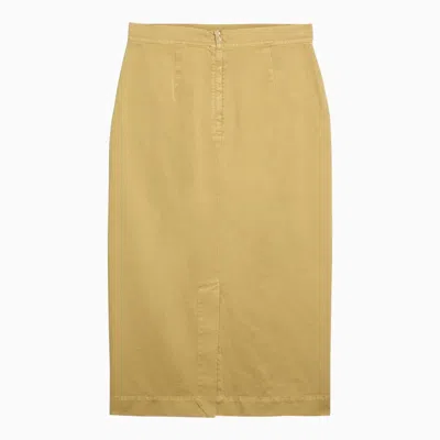 Shop Max Mara Mustard-coloured Pencil Skirt In Cotton Women In Cream