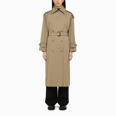 Shop Max Mara Sand-coloured Double-breasted Trench Coat In Wool And Cotton Women In Cream
