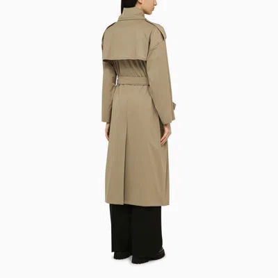 Shop Max Mara Sand-coloured Double-breasted Trench Coat In Wool And Cotton Women In Cream