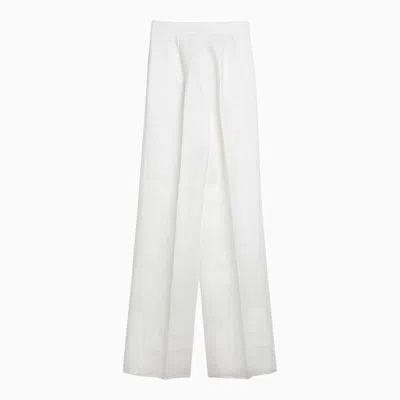 Shop Max Mara White Linen Trousers Women In Blue