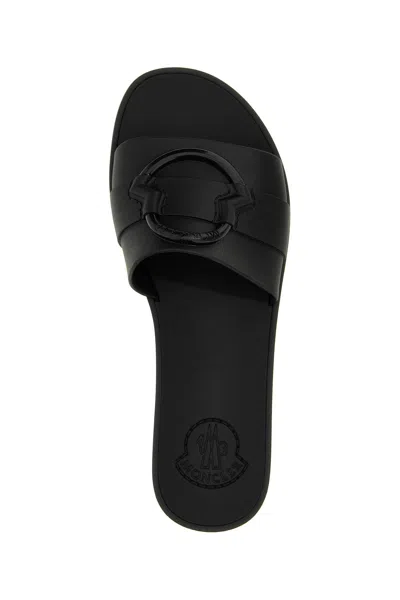 Shop Moncler Women 'mon' Slides In Black