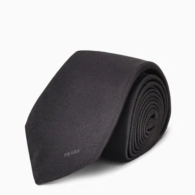 Prada Black Silk Tie With Logo Men In Black
