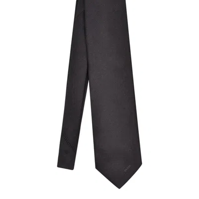Prada Black Silk Tie With Logo Men In Black