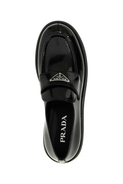 Shop Prada Women Logo Loafers In Black