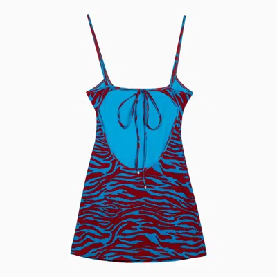 Shop Attico The  Turquoise/red Zebra Print Cover-up Women In Blue