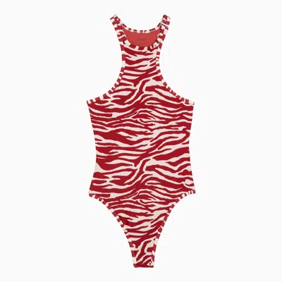 Shop Attico The  Zebra Print White/red One-piece Swimming Costume Women