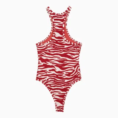 Shop Attico The  Zebra Print White/red One-piece Swimming Costume Women