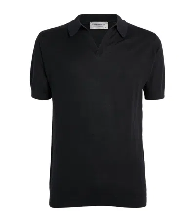 Shop John Smedley Merino Wool Polo Shirt In Black