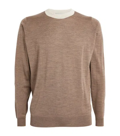 Shop John Smedley Merino Colour-blocked Sweater In Brown