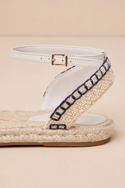 Schutz Greeca Pearl Natural Embroidered Ankle Strap Espadrille Flats In White