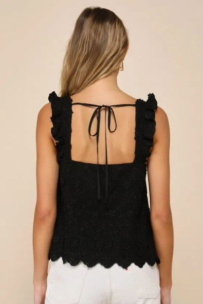 Lulus Cutest Weekend Black 3d Floral Embroidered Tie-back Tank Top In Black