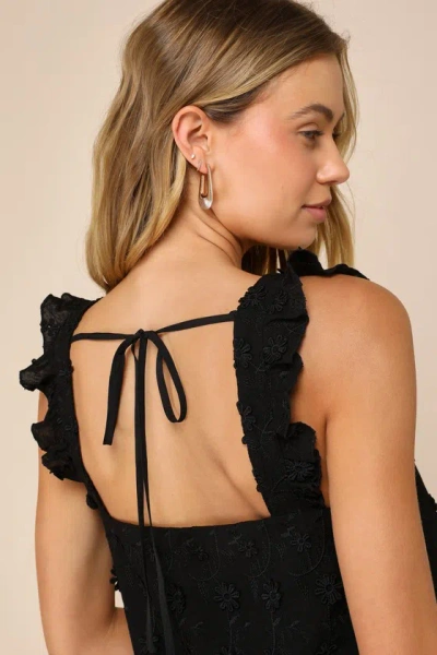 Lulus Cutest Weekend Black 3d Floral Embroidered Tie-back Tank Top In Black