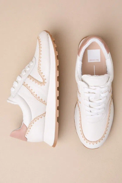 Shop Dolce Vita Ayita White Leather Raffia Embroidered Platform Sneakers