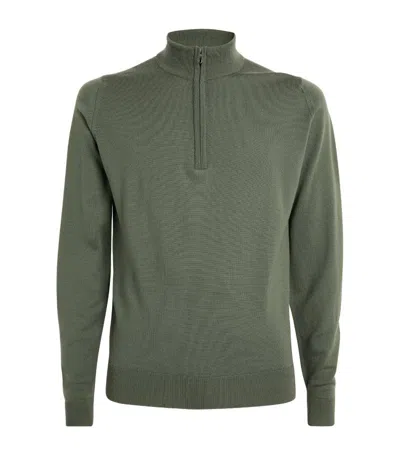 Shop John Smedley Merino Wool Quarter-zip Sweater In Green