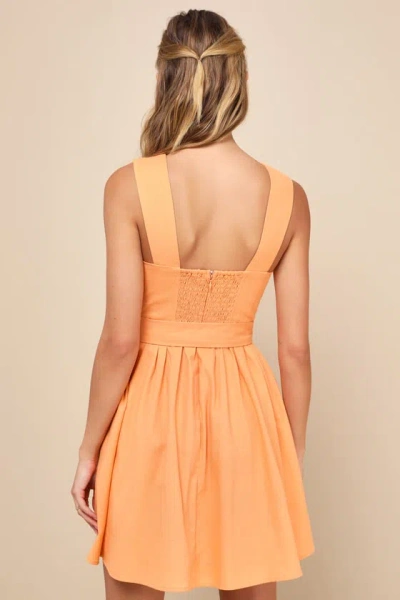 Shop Lulus Sunny Attraction Light Orange Linen Bustier Belted Mini Dress