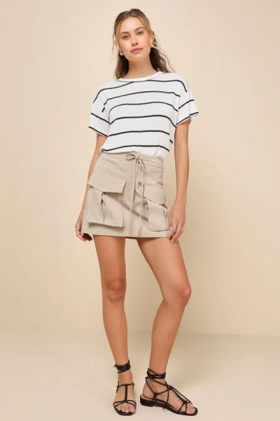 Lulus Laid-back Perfection White Striped Knit Short Sleeve Top In White