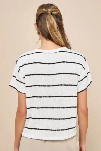 Lulus Laid-back Perfection White Striped Knit Short Sleeve Top In White