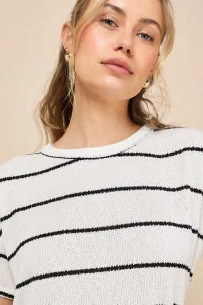 Lulus Laid-back Perfection White Striped Knit Short Sleeve Top In White
