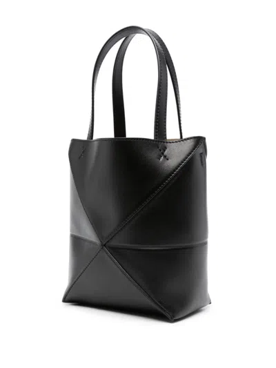 Shop Loewe Puzzle Fold Mini Leather Tote Bag In Black