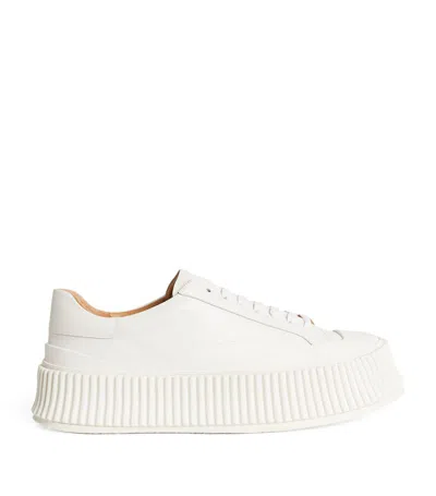 Shop Jil Sander Leather Flatform Low-top Sneakers In White