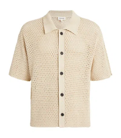 Shop Frame Crochet Short-sleeve Polo Shirt In Beige