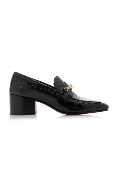 Shop Christian Louboutin Mj Moc 50mm Croc-embossed Leather Pumps In Black