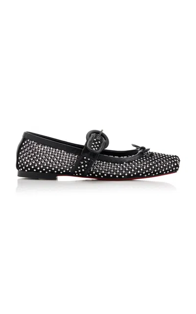 Christian Louboutin Mamastrapitina Crystal-embellished Leather-trimmed Mesh Ballet Flats In Black