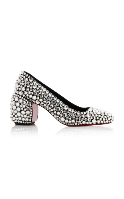 Shop Christian Louboutin Minny Maxi 70mm Crystal-embellished Suede Pumps In Black