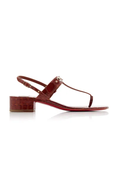 Shop Christian Louboutin Mj Thong 25mm Croc-embossed Leather Sandals In Brown