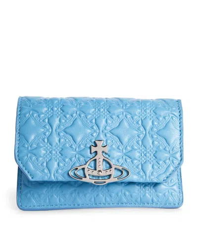Shop Vivienne Westwood Leather Embossed Orb Card Holder In Blue