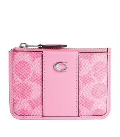 Shop Coach Mini Canvas Zipped Card Holder In Pink
