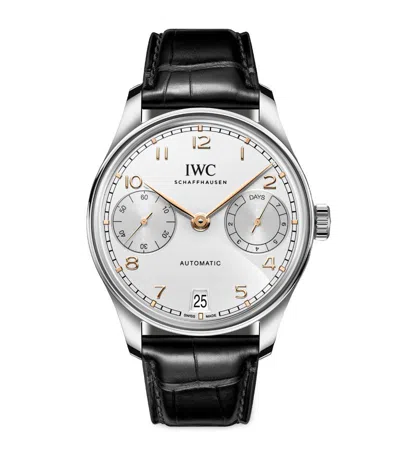 Shop Iwc Schaffhausen Stainless Steel Portugieser Automatic Watch 42mm In Silver