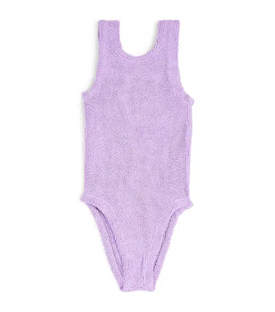 Shop Hunza G Bow-detail Alva Swimsuit (7-12 Years) In Purple