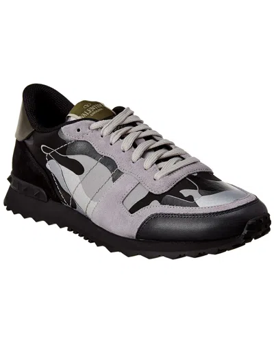 Valentino Rock Runner Camouflage Reflective Suede & Leather Sneaker In Grey