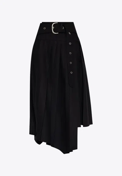 Shop Off-white Asymmetrical Pleated Midi Skirt In Black