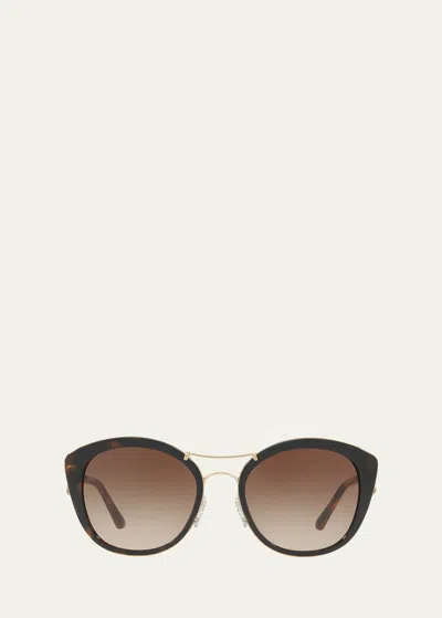 Shop Burberry Round Sunglasses With Metal Trim In Brown