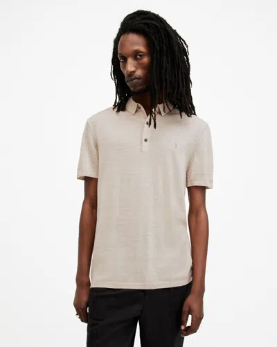 Shop Allsaints Mode Merino Short Sleeve Polo Shirt In Bailey Taupe