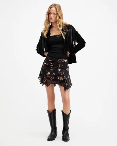 Shop Allsaints Erica Kora Asymmetric Hem Mini Skirt In Black