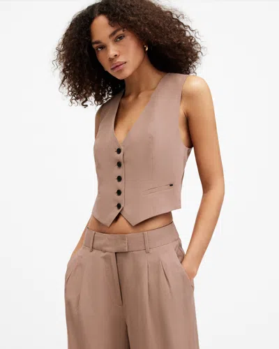 Shop Allsaints Deri Lyn Linen Blend Waistcoat In Doe Brown