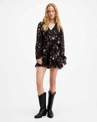 Shop Allsaints Daria Floral Print Relaxed Fit Playsuit, In Black
